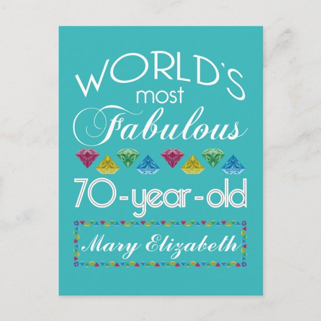70th Birthday Most Fabulous Colourful Gems Turquoi Postcard (Front)