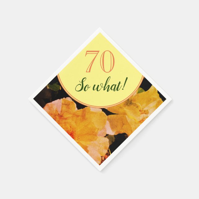 70th Birthday Motivational Yellow Roses Party Napkin (Corner)
