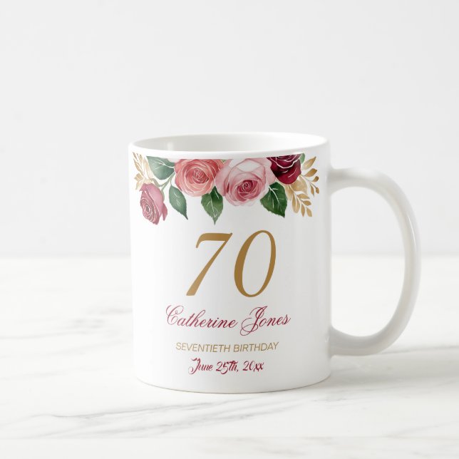 70th Birthday Mug for Grandma – Floral Custom Name (Right)