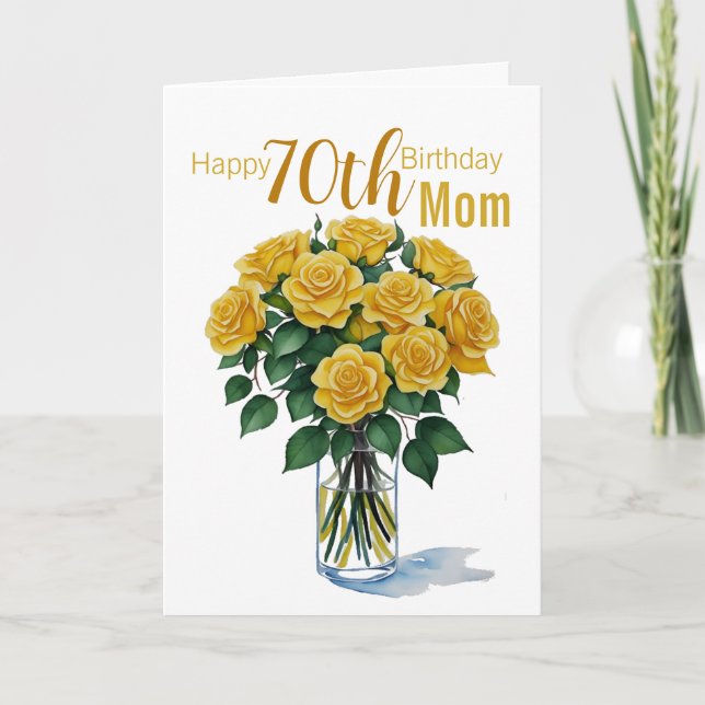 70th Birthday Mum Yellow Rose Bouquet Card (Front)