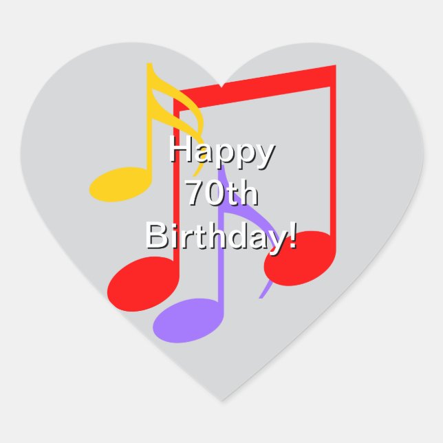 70th Birthday Music Notes  Heart Sticker (Front)