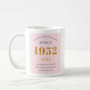 70th Birthday Name 1952 Pink Grey Elegant Chic Coffee Mug