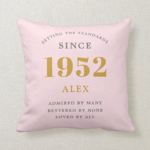 70th Birthday Name 1952 Pink Grey Elegant Chic Cushion