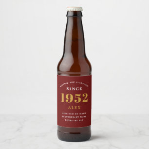 70th Birthday Name 1952 Red Gold Elegant Chic Beer Bottle Label