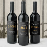70th Birthday Name 1954 Black Gold Elegant Chic<br><div class="desc">1954 Vintage 70th Birthday Black & Gold Elegant Wine Label. Celebrate your milestone with our exclusive 1954 Vintage 70th birthday wine label. The meticulously designed label with stunning black and gold hues effortlessly enhances the visual appeal of your favourite wine. The year 1954, prominently featured on the label, adds a...</div>