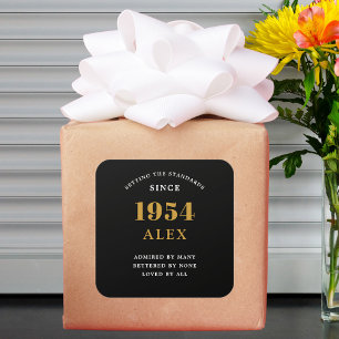 70th Birthday Name 1954 Black Gold Elegant Chic Square Sticker