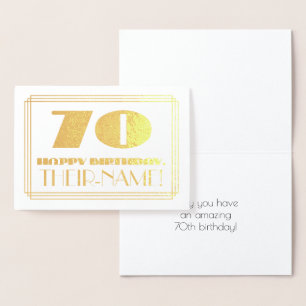 70th Birthday; Name + Art Deco Inspired Look "70" Foil Card