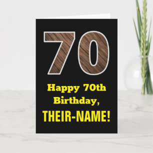 70th Birthday: Name, Faux Wood Grain Pattern "70" Card