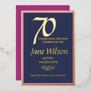  70th Birthday Navy and Pink Foil Invitation