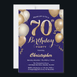 70th Birthday Navy Blue and Gold Balloons Confetti Invitation<br><div class="desc">70th Birthday Navy Blue and Gold Balloons Confetti Invitation. For further customisation,  please click the "Customise it" button and use our design tool to modify this template.</div>