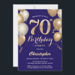 70th Birthday Navy Blue and Gold Balloons Confetti Invitation<br><div class="desc">70th Birthday Navy Blue and Gold Balloons Confetti Invitation. For further customisation,  please click the "Customise it" button and use our design tool to modify this template.</div>