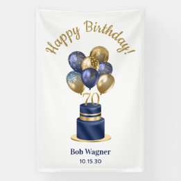 70th Birthday Navy Blue Balloon Cake Banner