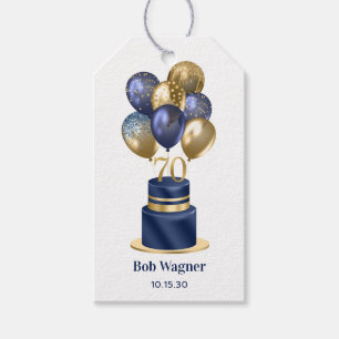 70th Birthday Navy Blue Balloon Cake Gift Tags