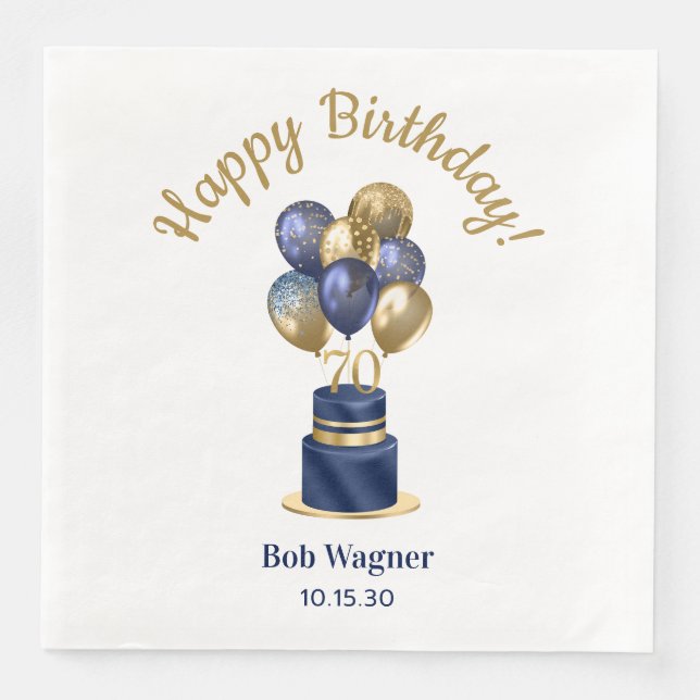 70th Birthday Navy Blue Balloon Cake Napkin (Front)