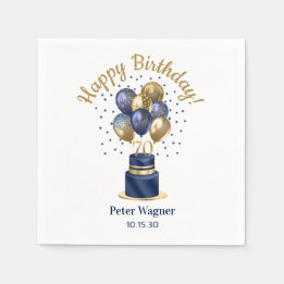 70th Birthday Navy Blue Balloon Cake Napkin