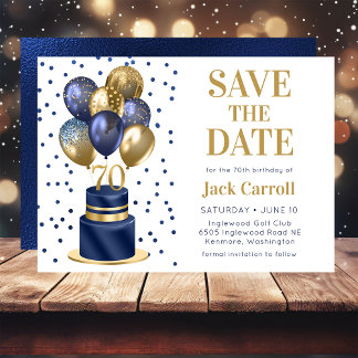 70th Birthday Navy Blue Balloon Cake Save The Date