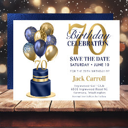 70th Birthday Navy Blue Balloon Cake Save The Date