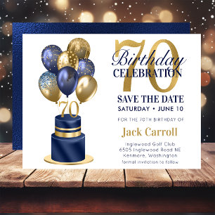 70th Birthday Navy Blue Balloon Cake Save The Date