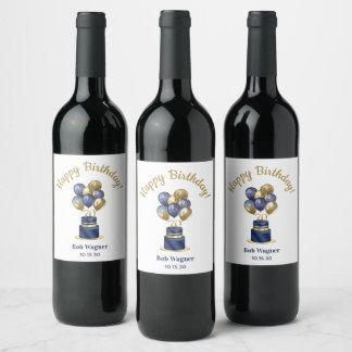 70th Birthday Navy Blue Balloon Cake Wine Label
