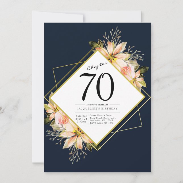 70th Birthday Navy Blue Invitation (Front)