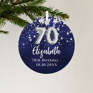 70th birthday navy blue silver stars metal tree decoration