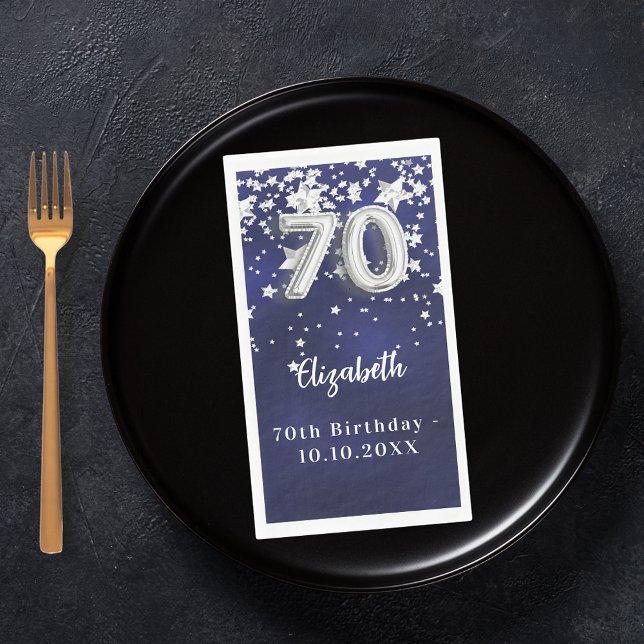 70th Birthday navy blue silver stars Napkin (Creator Uploaded)