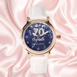 70th birthday navy blue silver stars watch<br><div class="desc">A gift for a 70th birthday. A navy blue background colour with faux silver stars. The blue colour is uneven.  Add a name,  date.</div>