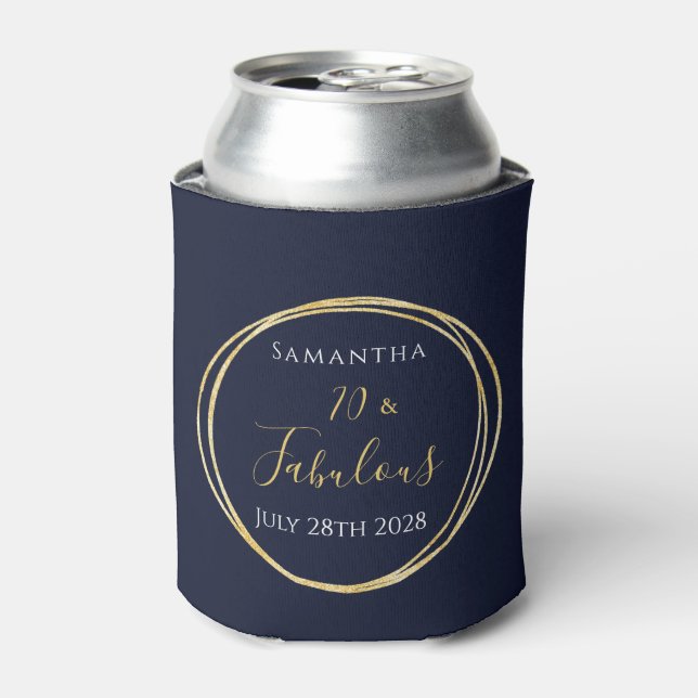 70th Birthday Navy Gold Personalised Party Favour Can Cooler (Can Front)