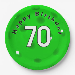 70th Birthday Neon Green Pickleball Paper Plate
