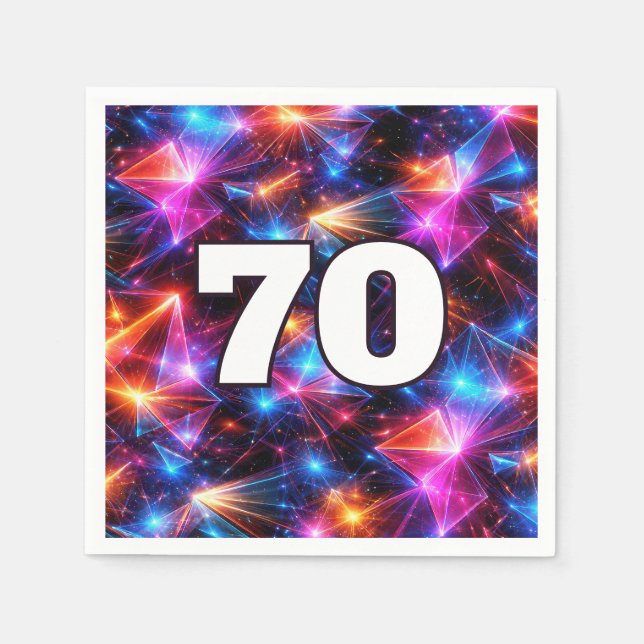 70th Birthday Neon Polygon Abstract  Napkin (Front)