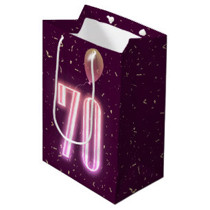 70th Birthday Neon Sign and Confetti Medium Gift Bag