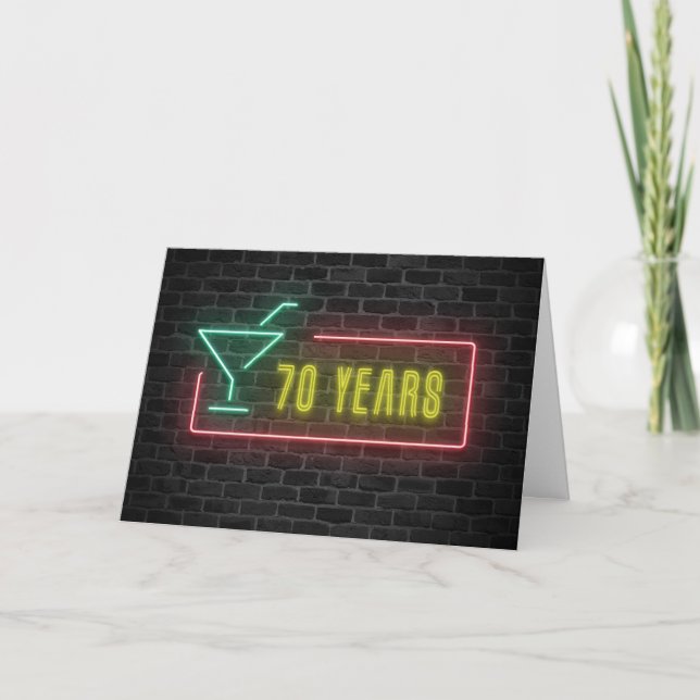 70th Birthday Neon Sign on Brick Card (Front)