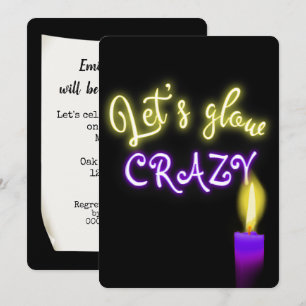 70th Birthday Neon Sign with Candle Invitation