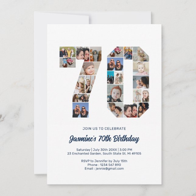 70th Birthday Number 70 Custom Photo Collage Invitation (Front)