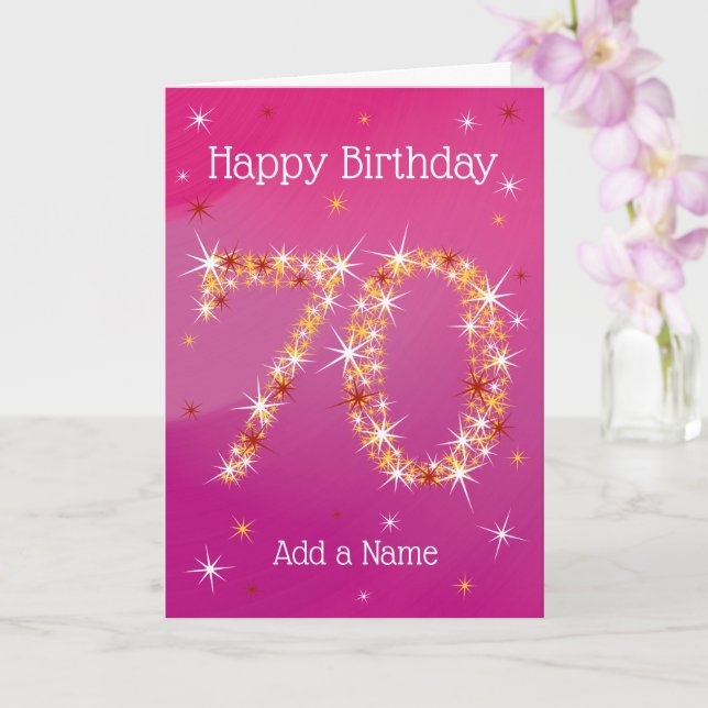 70th Birthday - Number 70 in Stars - Pink - Age Card (Orchid)