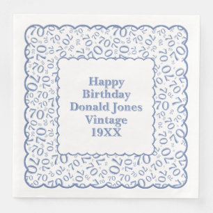70th Birthday Number Pattern Scallops Blue/White Napkin