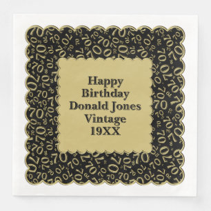 70th Birthday Number Pattern Scallops Gold/Black Napkin
