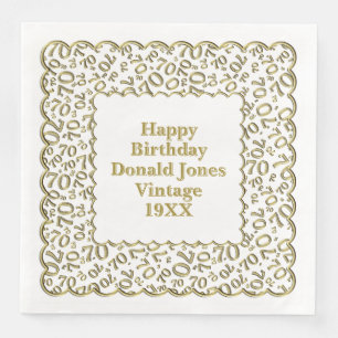 70th Birthday Number Pattern Scallops Gold/White Napkin