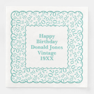 70th Birthday Number Pattern Scallops Teal/White Napkin