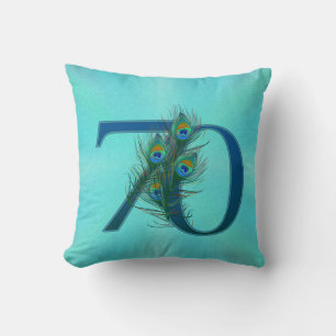 70th Birthday Or Anniversary Peacock Feather Cushion