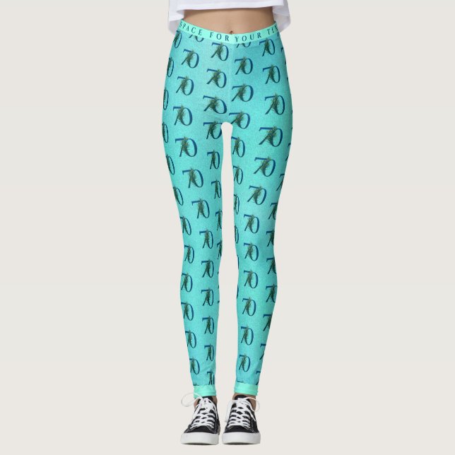70th Birthday or Anniversary Peacock Pattern Leggings (Front)