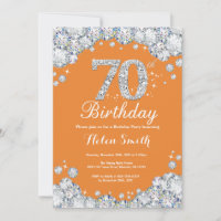 70th Birthday Orange and Silver Diamond