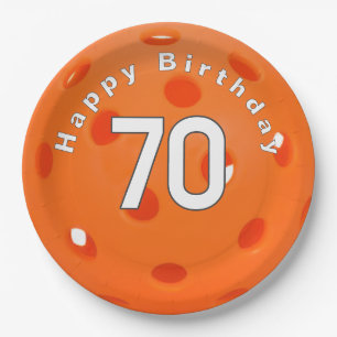 70th Birthday Orange Pickleball Paper Plate