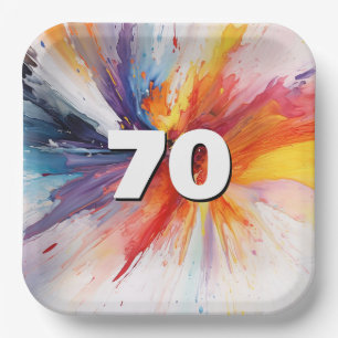 70th Birthday Paint Blast Paper Plate