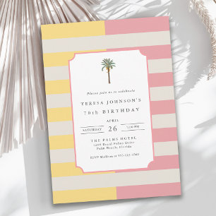 70th Birthday Palm Beach Pastel Stripe Tropical Invitation