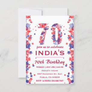 70th Birthday Party 4th Of Jully  Invitation