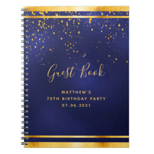 70th Birthday Party 70 dark blue gold guest book