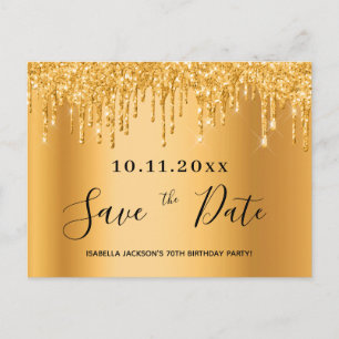 70th birthday party 70 gold save the date card