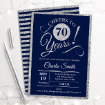 70th Birthday Party - ANY AGE Navy Silver Invitation<br><div class="desc">70th birthday party invitation for men or women. Elegant invite card in navy with faux glitter silver foil. Features typography script font. Cheers to 70 years! Can be personalised into any year. Perfect for a milestone adult bday celebration.</div>