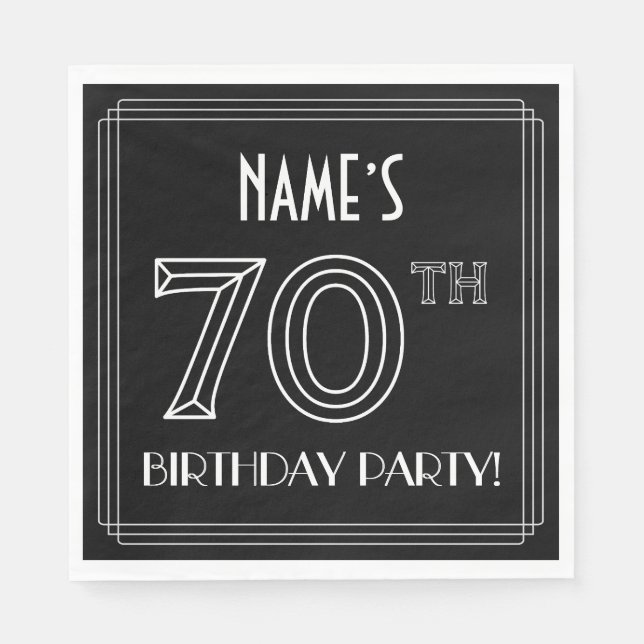 70th Birthday Party: Art Deco Style + Custom Name Napkin (Front)